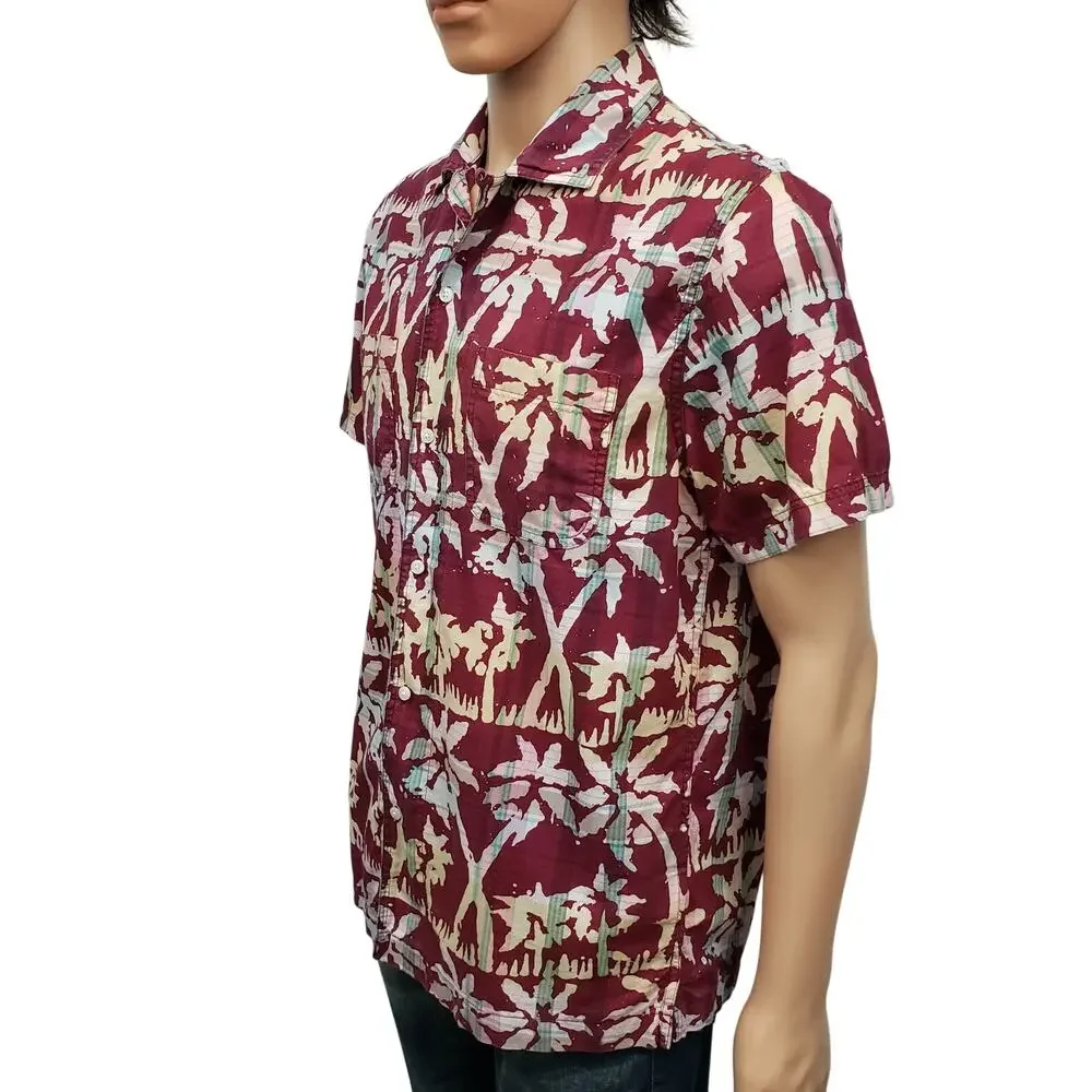J. Crew Indian Madras Camp Collar Shirt  Short sleeves Men M Palm Print Amara